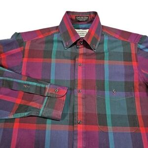 Vtg Arrow Shirt Men S Colorful Tartan Plaid Button Down Oxford Ivy Green Red USA